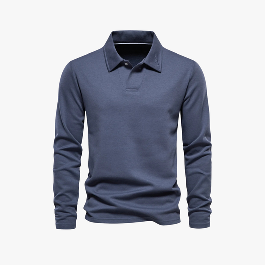 Men’s Long Sleeve Embroidered Polo Shirt – Cotton Blend, Classic Fit – Navy Blue