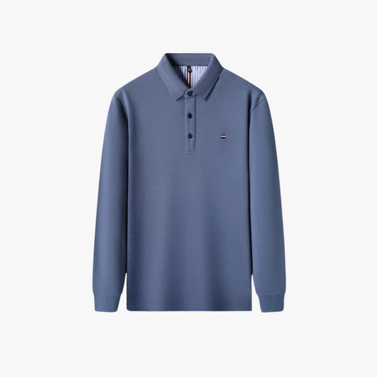 Men’s Long Sleeve Polo Shirt – Cotton Blend, Classic Collar, Button Placket – Charcoal Gray