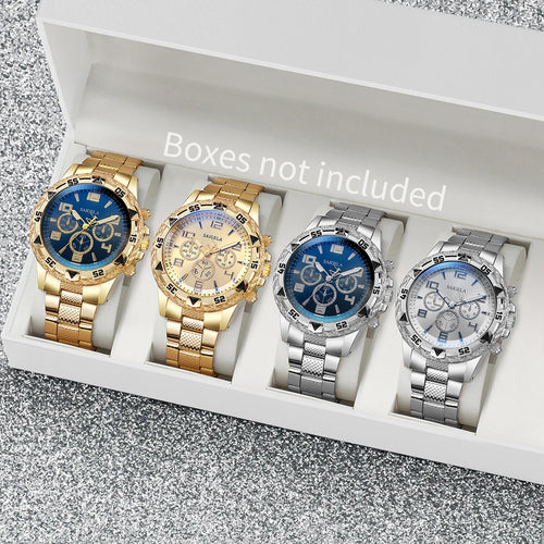 "Men's Arabic Dial Quartz Watch Set – Stainless Steel Band Dress Watches Pack"